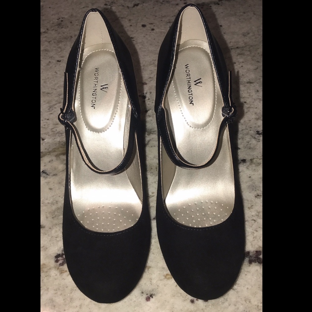 Worthington Black Velvet Ankle Strap Heels
